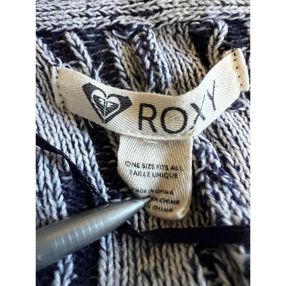 Roxy Blue Hooded Cardigan Sweater Oversized Southwest Aztec Cape Poncho Beach - Picture 7 of 8